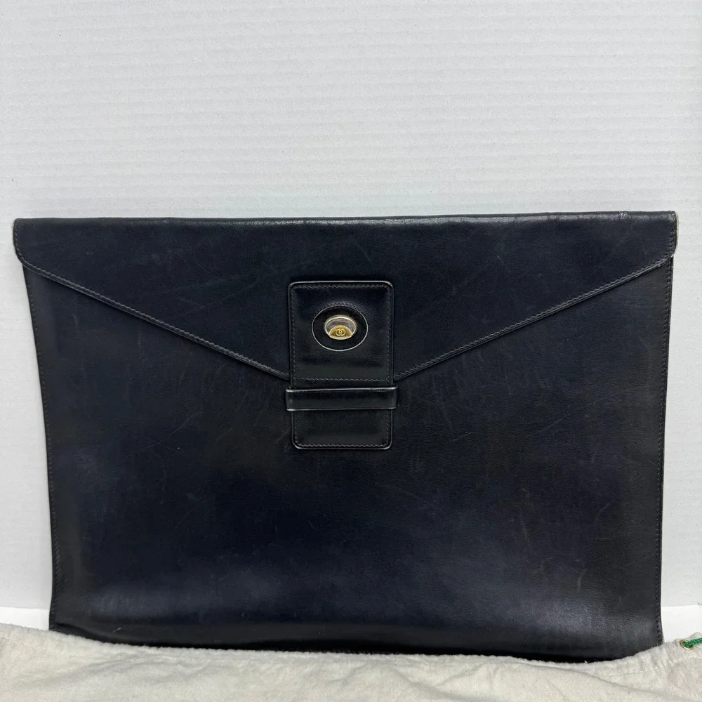 Gucci Vintage Black Leather Envelope Clutch Document Case Portfolio Italy